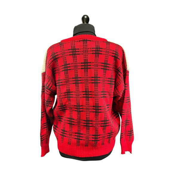 Vintage Hasting & Smith Scottie Scottish Terrier Dog Red Checkered Sweater Sz L - Picture 2 of 11